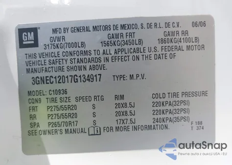 2007 Chevrolet Avalanche 1500 Lt из США, поврежденный, VIN 3GNEC12017G134917